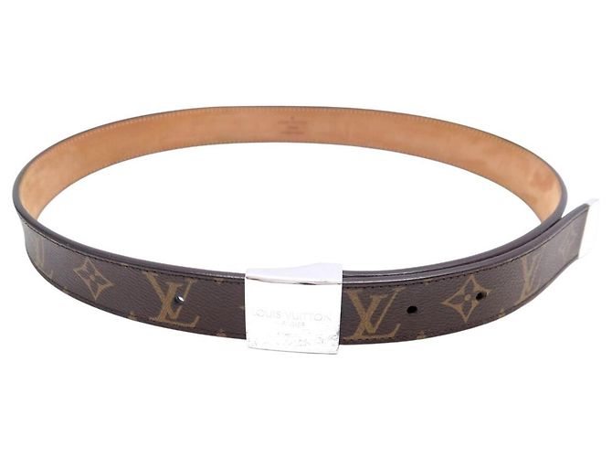 LOUIS VUITTON T85 MONOGRAM CANVAS BELT WITH SILVER BUCKLE Brown