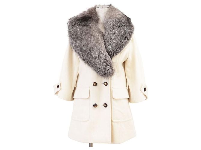 Autre Marque Rene Coat Wool Cashmere Blend Short Coat White Eggshell