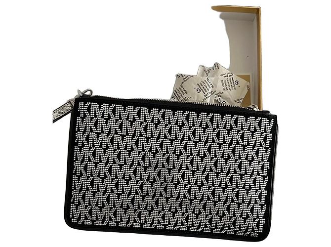 Michael Kors Logo Strass Clutch Schwarz Silber Hardware