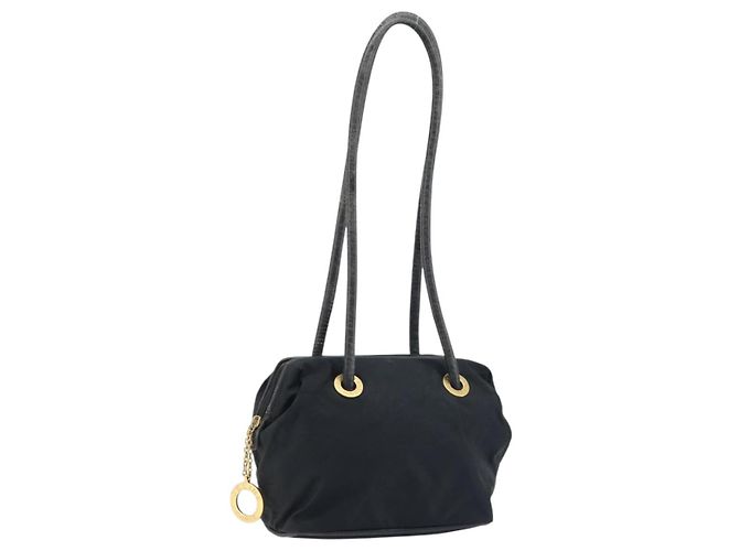 Céline Borsa a Spalla CELINE Circle in Nylon Pelle Nera Oro Auth 170915 Nero D'oro