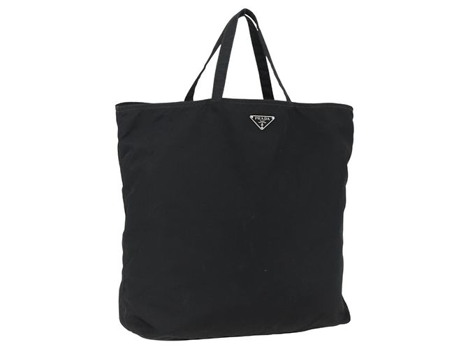 PRADA Tote Bag Nylon Black Silver Auth 173530 Silvery
