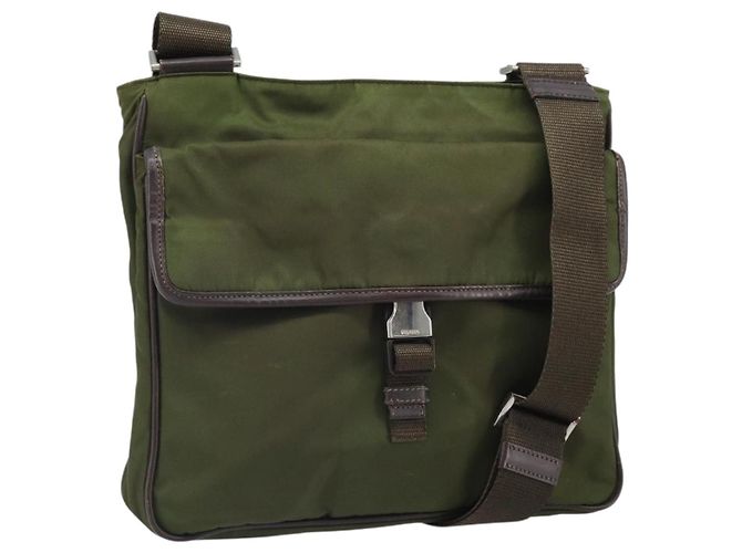Borsa a Spalla PRADA Nylon Khaki Argento Autentica 172042 Cachi
