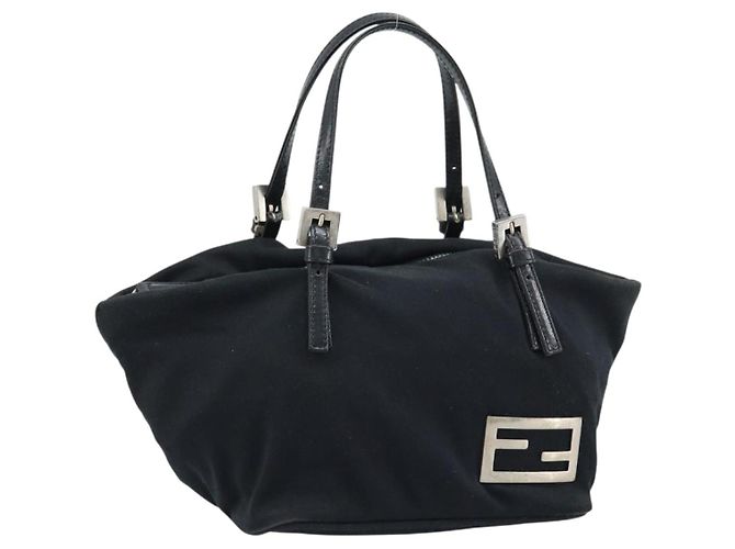 FENDI Handtasche aus schwarzem Nylon mit Silber authentisch bs33538