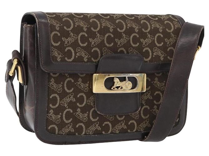Céline Bolsa de Ombro Celine C Sulky em Lona Marrom Dourada Auth ep13505 Dourado