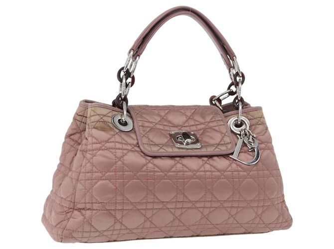 Borsa Canage in nylon rosa argento Christian Dior Auth 170948
