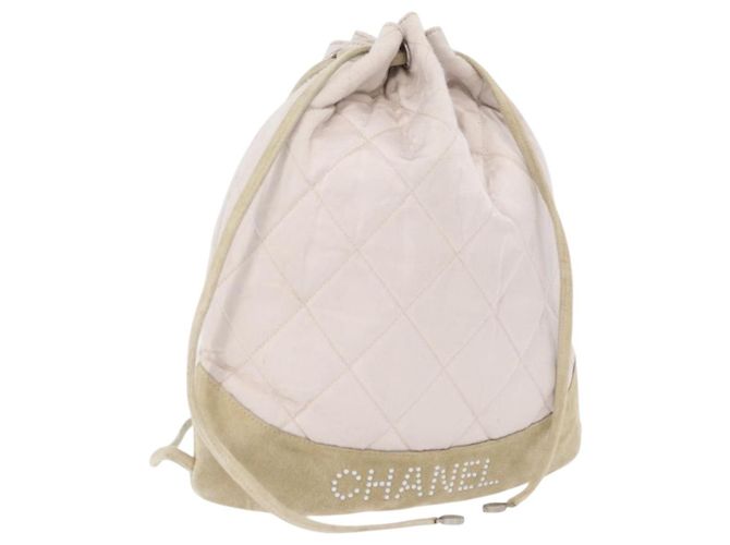 CHANEL Backpack Satin White Silver CC Auth bs33422 Silvery