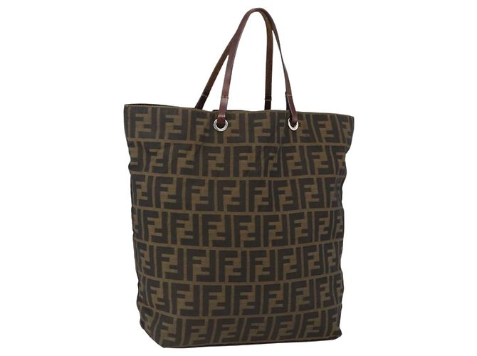 FENDI Zucca Canvas Handtasche Schwarz Braun Auth ep13514
