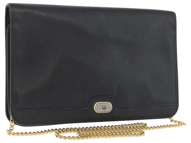 Borsa a spalla con catena Christian Dior in pelle nera e oro Auth fm5129 Nero D'oro