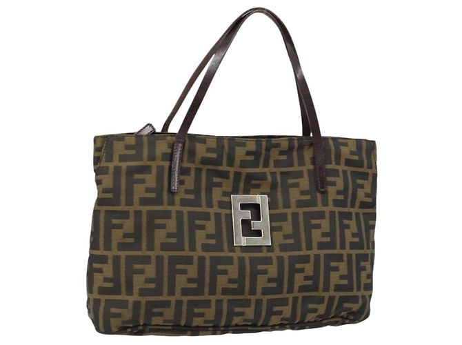 FENDI Zucca Canvas Handtasche Braun Schwarz Auth ep13529