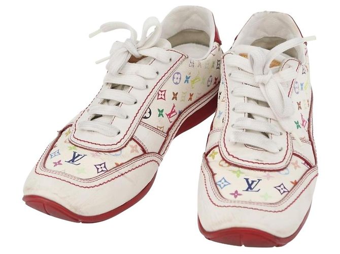 LOUIS VUITTON Monogram Multicolor Sneakers 36 1/2 White LV Auth 173253