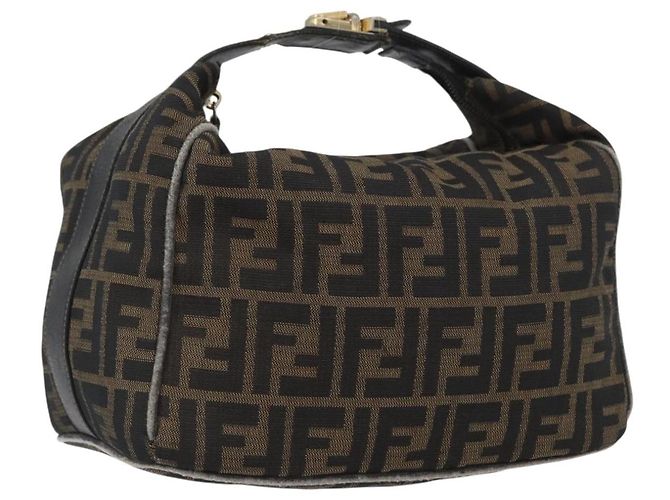 FENDI Zucca Canvas Handtasche Schwarz Braun Auth 168429