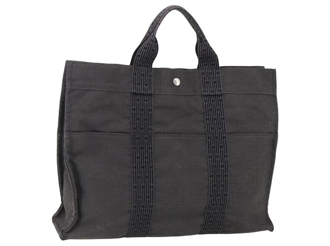 Hermès HERMES Handtasche Her Line MM Canvas Grau Silber Auth th6604 Braun