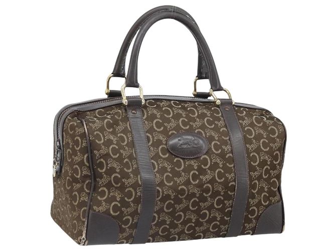 Céline Bolsa de mão Celine C Sulky em lona marrom e dourado Auth 172249