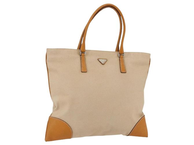 PRADA Sac à main en toile beige argent authentique kk627 Argenté