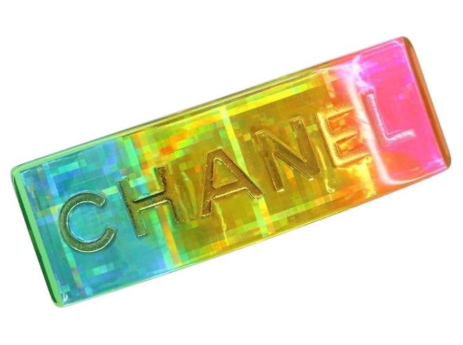 CHANEL Clip per Capelli Valletta Plastica Multicolore CC Auth 165841V
