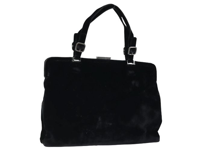 PRADA Borsa a Mano Velluto Nero Argento Auth bs33444