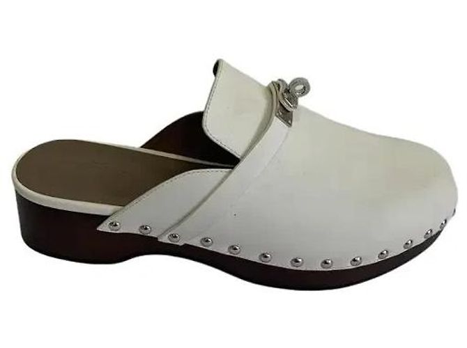 Hermès Carlotta Clogs White Leather