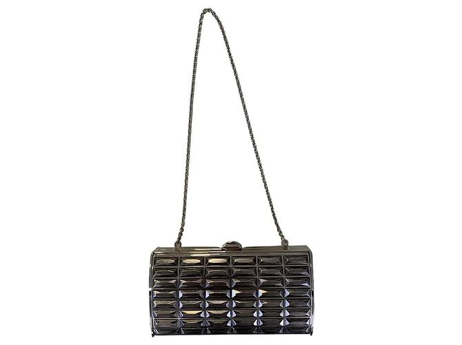 Clutch Judith Leiber Goddess Metal Prateado e Couro de Python Prata