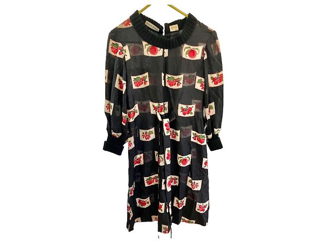 Vintage Kirschkleid Sonia Rykiel Schwarz Weiß Rot Grün