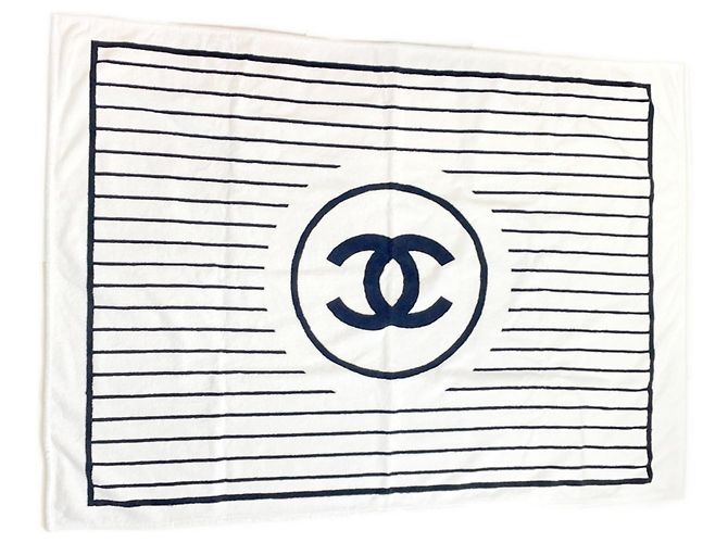 Coperta Chanel Marchio Coco CHANEL Grande Sciarpa Nero Bianco Panno