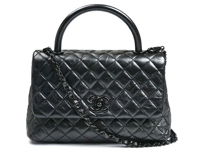 Borsa a Spalla Coco Handle in Pelle di Vitello Invecchiata per Donne CHANEL Nero