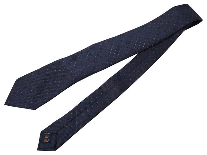 Cravatta doppia Monogram Dot Louis Vuitton in seta blu navy e rossa per uomo Rosso