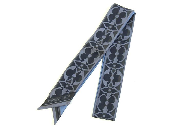 Bufanda Bandeau Louis Vuitton Gris Azul % Seda Corbata Cinta LV LOUIS VUITTON