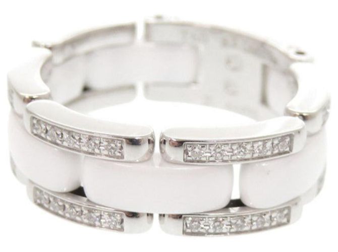 Chanel Ultra Collection Medium # White Ceramic and Silver Diamond Ring, , Gold.