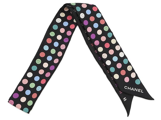 Sciarpa Chanel con punti Coco Mark, in seta, nera. sciarpa. Nero Panno