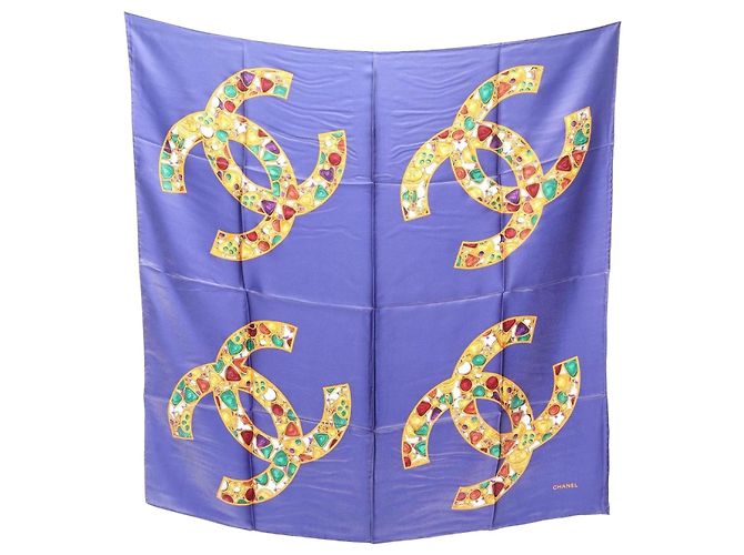 Sciarpa/Scaldacollo Coco Mark CHANEL, Seta, Donna, Blu Navy, Multicolore Panno