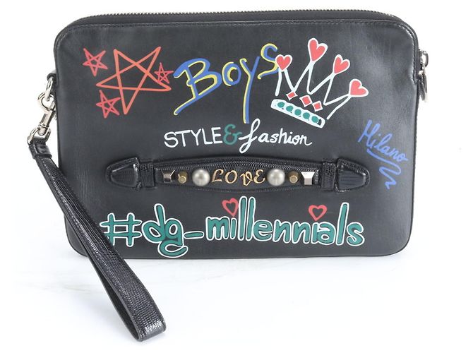 Dolce & Gabbana Millennials Leather Second Bag Clutch Black Men's
