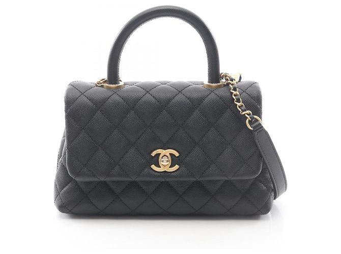 CHANEL Borsa Coco Handle Flap Matelassé in Caviar (Pelle di Vitello Grana) per Donne Nera Nero