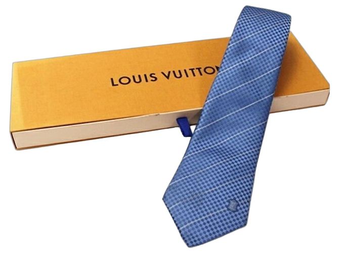 Louis Vuitton Silk Tie with Damier Pattern Stripes for Men Blue