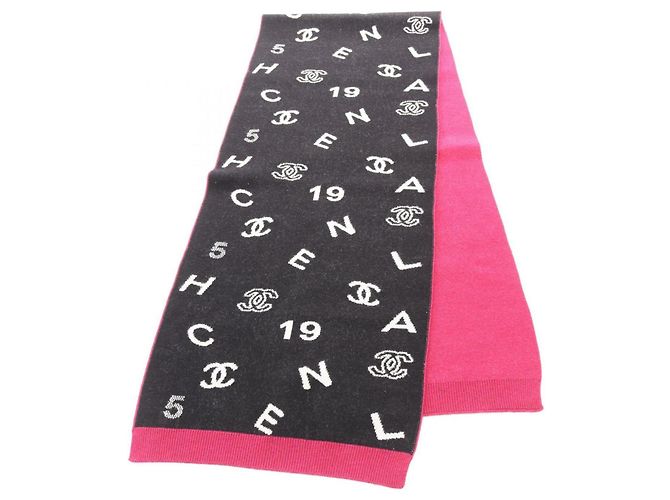 Sciarpa Chanel Coco Mark, Cashmere ed Elastan, Donna, Nero, Bianco, Rosa