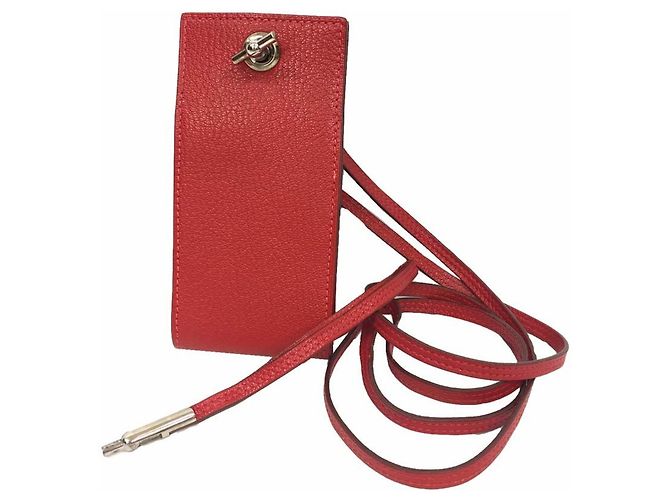 Hermès Hermes HERMES Vespa Neck Strap Pouch Multi-Case iCOS Case Leather Red