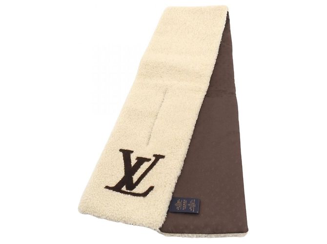 Sciarpa SKI Louis Vuitton, Seta e Pelliccia, Donna, Avorio Marrone,