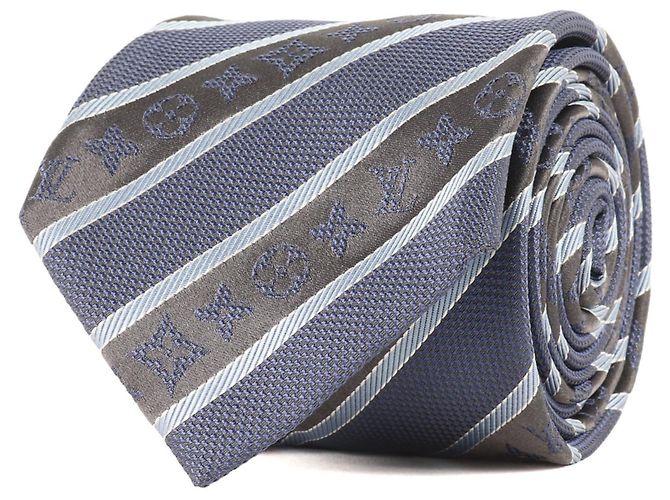 LOUIS VUITTON Monogram Regimental Silk Cravate Blue Men's Tie