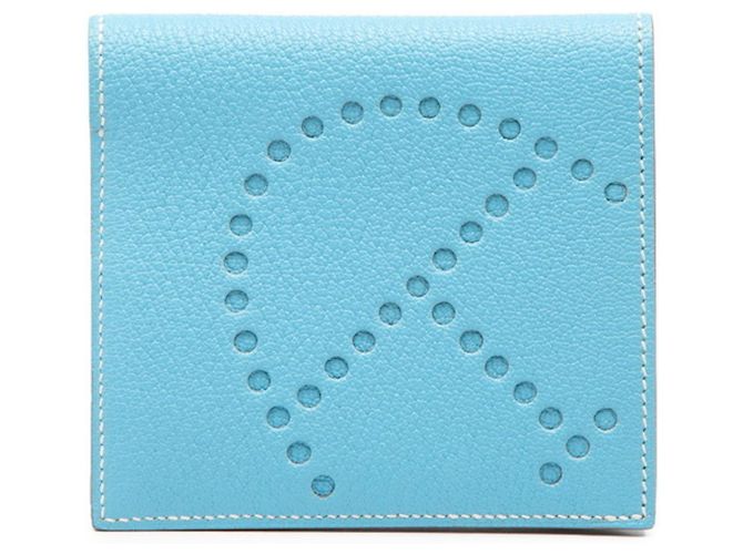 Billetera Bifold Evelyne Hermès Azul Celeste Chèvre Mysore Mujer HERMÈS