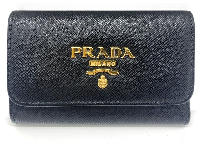 Chaveiro de couro Saffiano -ring Preto PRADA
