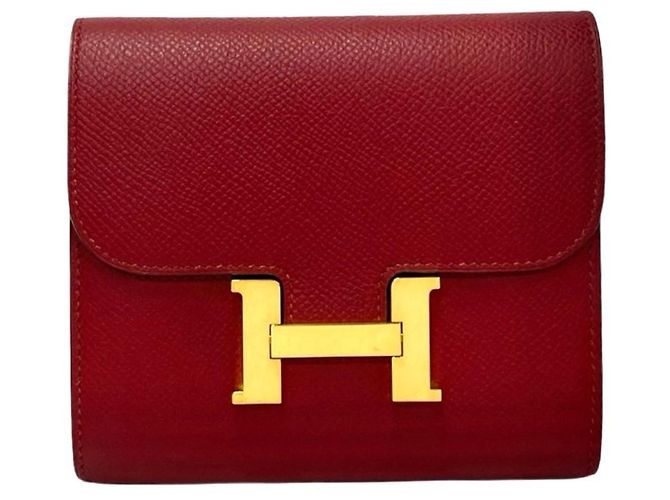 Constance Hermès HERMES Cartera Mini Bifold Compacta de Cuero en Rouge Grenat Roja