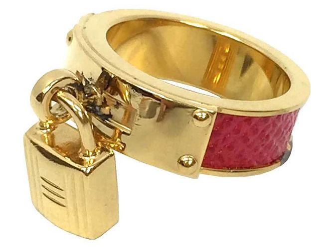 Hermès Anello per sciarpa HERMES Kelly Cadena Rosso x Oro H Sciarpa Pelle