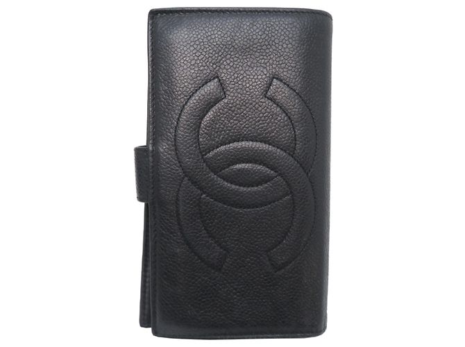 Billetera bi-fold Chanel Coco Mark con cierre en piel de ternera granulada negra Negro
