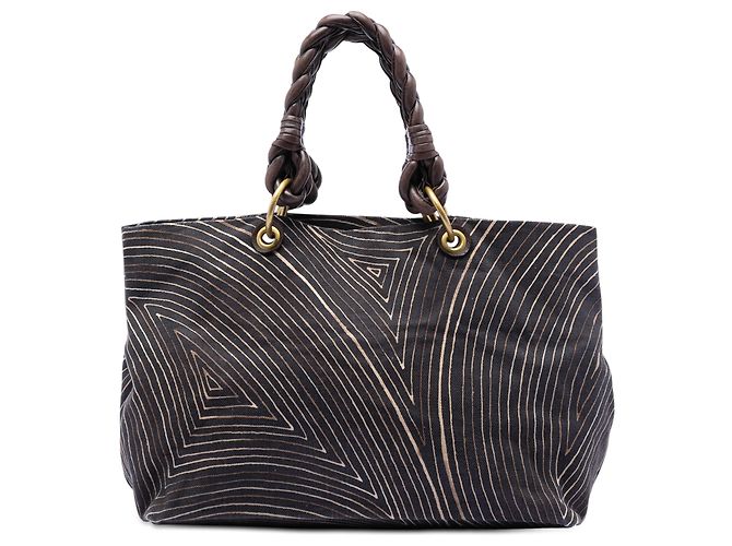 Bolsa Cabat em lona estampada marrom Bottega Veneta Castanho escuro
