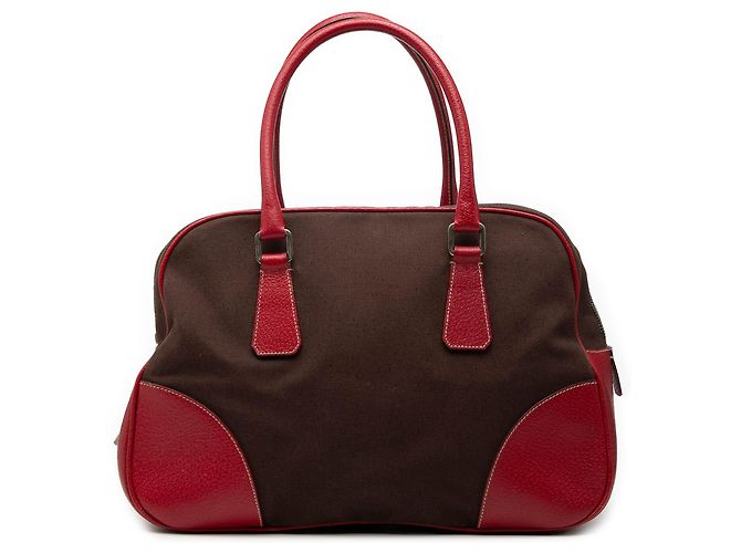 Bolsa Bauletto em lona Canapa com detalhes em cinghiale marrom da Prada