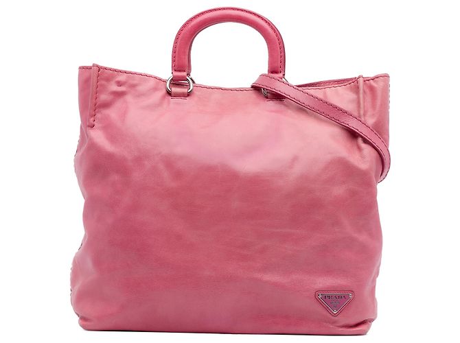 Bolsa tote conversível aberta em vitello rosa Prada