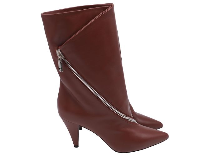 Botas de tornozelo com zíper 80 em couro marrom da Givenchy Vermelho