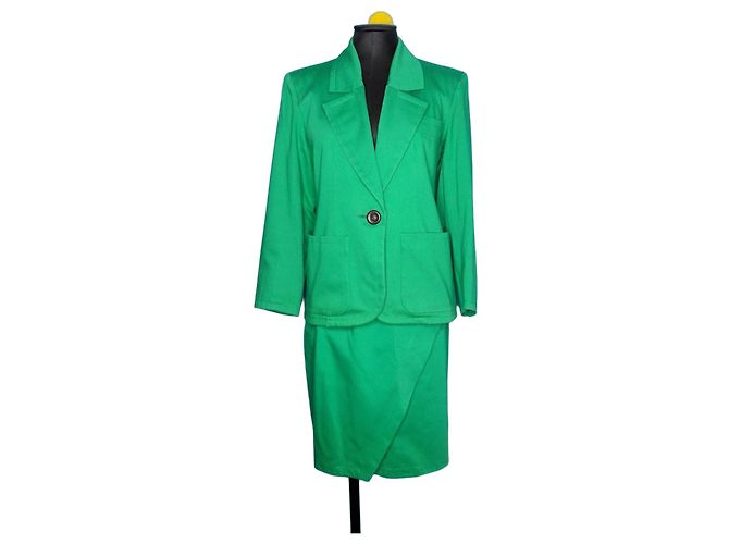 Conjunto de saia e blazer Yves Saint Laurent Rive Gauche verde algodão 