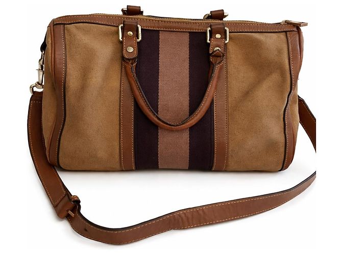 Bolsa Gucci Boston em couro e lona marrom