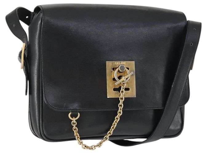 Céline Borsa a Spalla CELINE in Pelle Nera e Oro Auth hk3373 Nero D'oro