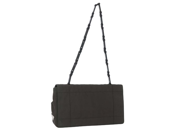 Bolsa de Ombro PRADA em Nylon e Couro Caqui Auth 173639